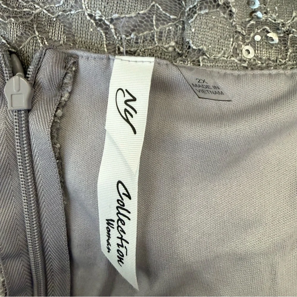 NY Collection Silver Lace Dress with Sequins Size 2X  Formal Evening Wedding - Picture 5 of 8
